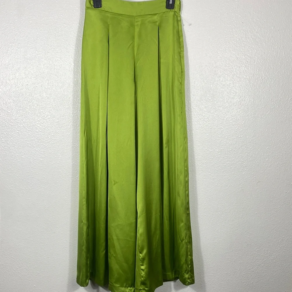 Zara Olive Green Wide-Leg Pleated Trousers Size S - Picture 7 of 16